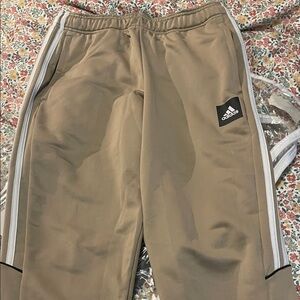 Adidas Kids Beige Joggers with White Stripes